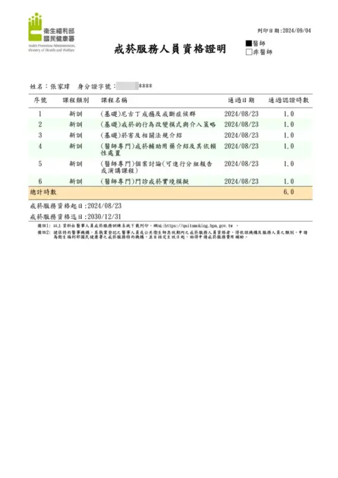 張家瑋-戒菸資格